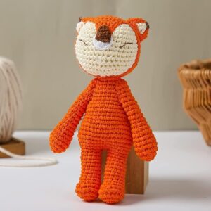 wooden baby fox rattle & crochet doll plush elephant stuffed animals toy for newborn | 100% handmade infant soothe toys for sensory and early grips development gifts