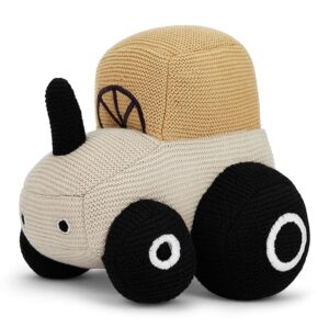 knitted new born baby toys car toy gift for kids, soft toys for girls & soft toys for boys, toddler toys, toys for new born baby boy and girls, palewhisper corn silk black, 10x25 cm