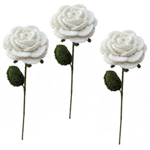 handmade crochet rose artificial forever flowers for vase, home decoration (3, white rose)