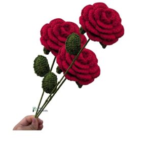 handmade crochet red rose artificial flowers for vase, home decoration (3, red rose)