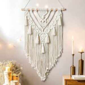 macrame boho home wall hanging decor tapestries | handmade bohemian decor art for bedroom, living room, office | unique gifting item (off white), 70 centimeters