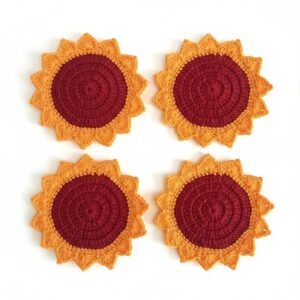 handmade crochet sunflower coaster set | floral drink coasters for table | boho home decor accent | coffee table & dining protection | gift set (set of 4)