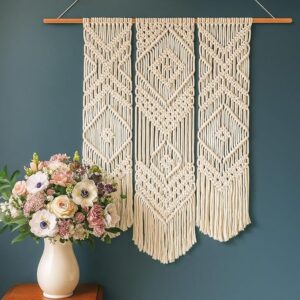 cotton wall hanging decor woven wall art macrame tapestry, boho, wall decor, beautiful geometric wall art for apartment, bohemian home decor, living room decoration, 65 w x 55 l cm