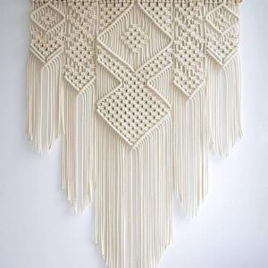 extra large macrame cotton rope handmade wall hanging tapestry, abstract, beige 96.52 cm