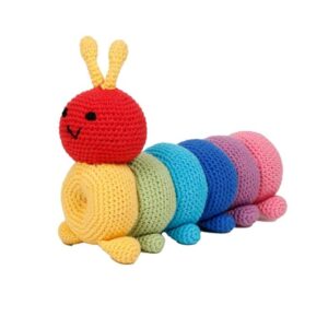 rainbow caterpillar crochet toys for babies handmade & knitted crochet doll for girls & boys | ideal for birthday & return gift for 6+ months