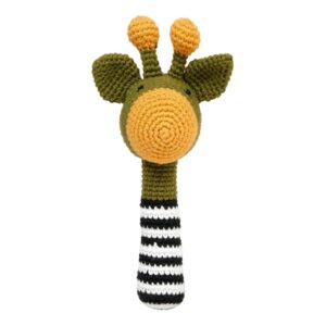giraffe rattle crochet toys for babies green | easy to hold, auditory development & fine motor skill | crochet rattle for babies 0 6 months