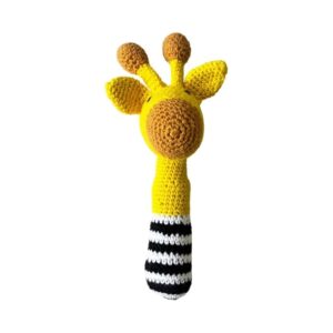 giraffe rattle crochet toys for babies yellow | easy to hold, auditory development & fine motor skill | crochet doll for boys & girls