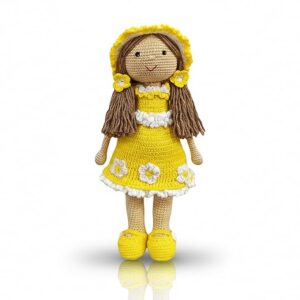 happy threads handmade crochet doll katie | amigurumi toys for girls & boys | soft doll for kids | ideal crochet soft toys for gifting & nursery decor, eco friendly, bis certified (100% cotton)