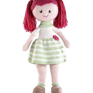 premium crochet doll with bag for girls & boys, cute knitted cotton doll for babies, baby doll for kids, soft toys, 6+ months, birthday gift, height 27 cm, pink & blue