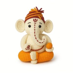 handmade crochet lord ganesha idol | wool amigurumi ganesh ji doll | spiritual pooja decor | hindu god statue for home mandir, office, housewarming & festive gift