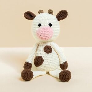 crochet soft toy | sleep buddy | plush stuffed animal | handmade in india | gifting for children | doll | toys for babies | new born baby toys | 3 months+ (amba cow)