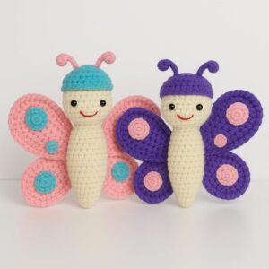 beautiful butterfly toy pair | pink & purple butterfly crochet toy set | amazing butterfly handknitted gift for kids | 100% organic stuffed crochet toy soft toys for baby girl & boy