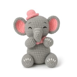 cute handmade crochet elephant toy – baby gift – jungle theme animal toy for kids – handknitted woolen stuffed elephant – soft toy for baby girls & boys – size 5.5 x 5 inch