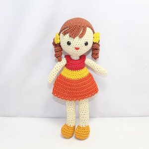 crochet multi color frock doll handmade amigurumi small 2 ponytails birthday gift