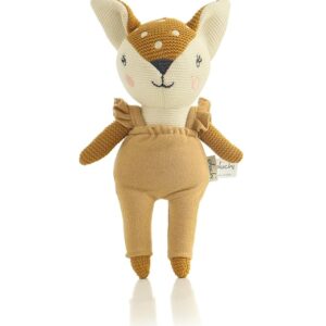 classy fox cotton knitted stuffed soft toy (mustard & ivory)